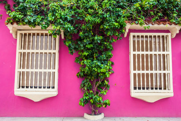 The colorful colonial houses at the walled city of Cartagena de Indias