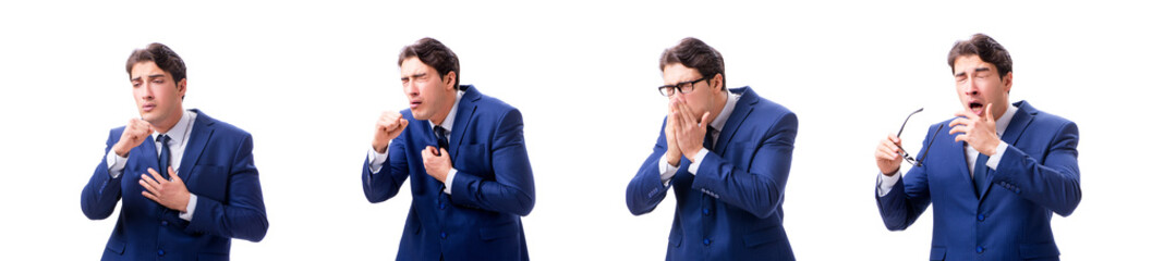 Young sick and unhappy businessman isolated on white background