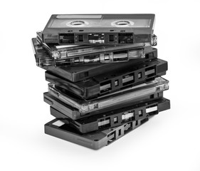 Obraz premium Old magnetic audio tape cassette isolated on white