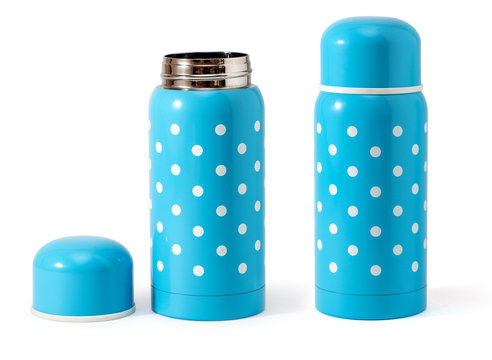 Blue Metal Thermos With Cup  Isolated