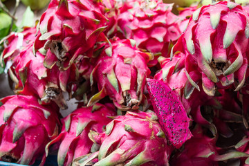 Dragon fruits, lemons and Mangos at Street Food Market