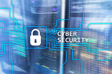 Cyber security, information privacy and data protection concept on server room background.