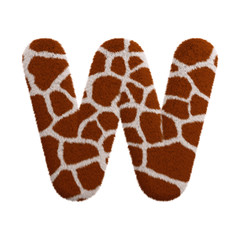 Giraffe letter W - Capital 3d fur font - Safari, Wildlife or Africa concept