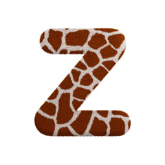 Giraffe letter Z - Upper-case 3d fur font - Safari, Wildlife or Africa concept