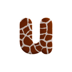 Giraffe letter U - Small 3d fur font - Safari, Wildlife or Africa concept