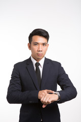 concept - take care of your time. businessman points to his watc