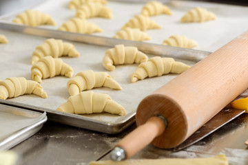 Raw croissants before baking