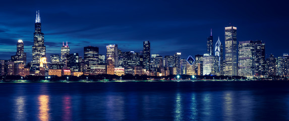 Chicago skyline by night