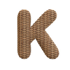 Wicker letter K - Uppercase 3d rattan font - Decoration, design or craftsmanship concept