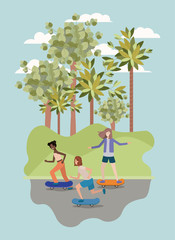 group of young women in skateboard on the park