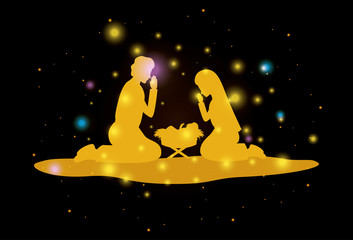 merry christmas card with holy family silhouette