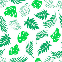 vector seamless pattern green tropic leaves