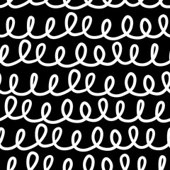 Abstract seamless black and white pattern of hand drawn doodle spiral line elements. Scandinavian design style. Vector illustration for textile, backgrounds etc