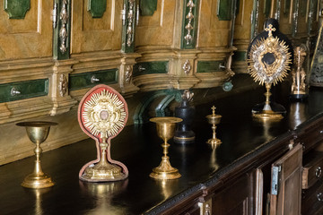 Religious golden elements in sacristy.