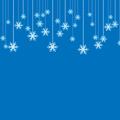 Christmas background or invitation with hanging snowflakes. Merry Christmas and Happy New Year design. .Symbol of celebration, holiday. Vector illustration. Snowfall effect. Celebration and party.