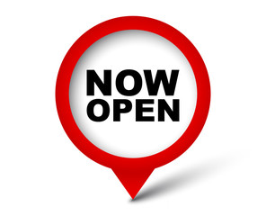 red vector banner now open