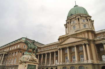 Fototapeta na wymiar Statue of Prince Eugene of Savoy on Buda Castle in Budapest on December 30, 2017.