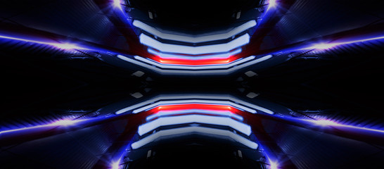 Obraz na płótnie Canvas Neon lines on a dark background. Space background, lights space units. Abstract neon background, cosmic tunnels, corridors, lenses, glare, laser beams. The virtual reality