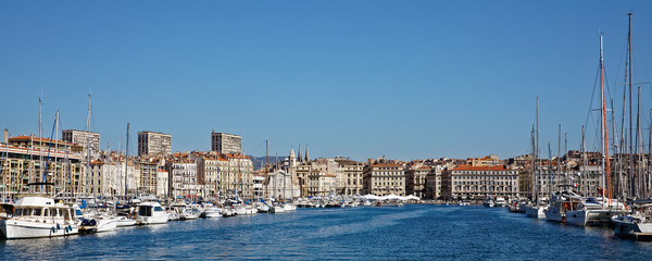 Fototapeta na wymiar Marseille, France - October 4, 2018: The famous european harbour, old port in Marseille