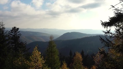 Landscape of Sudety mountains on autumn sunny day, Poland