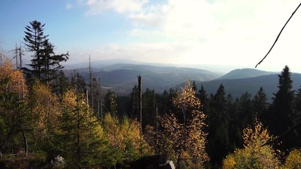 Landscape of Sudety mountains on autumn sunny day, Poland