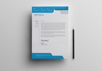 Letterhead Layout with Blue Header and Footer
