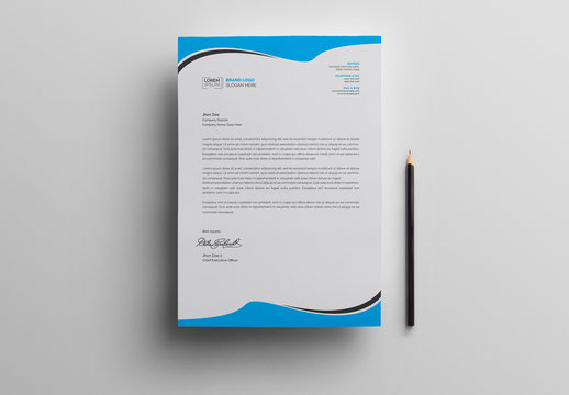 Letterhead Layout with Blue Header and Footer