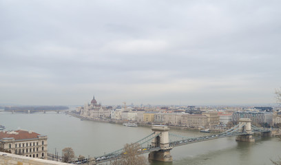 Fototapeta na wymiar Hungarian Parliament Building from Buda castle in Budapest on December 29, 2017.