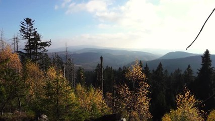 Landscape of Sudety mountains on sunny autumn day, Poland