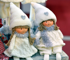 Christmas dwarf dolls with white caps