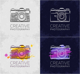 Creative Photography. Set of graphic designs in sketchy style on the subject of "Professional Creative Activity".