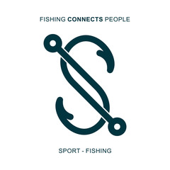 Two fishing hooks in form of connection symbol.
