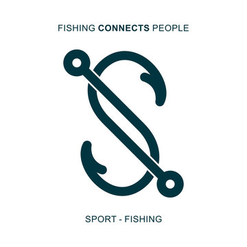 Two fishing hooks in form of connection symbol.