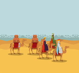 wise men traveling in the desert christmas scene