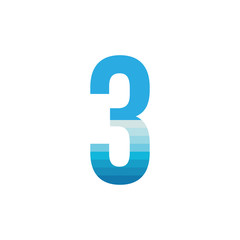 Number THREE with sea wave logo design