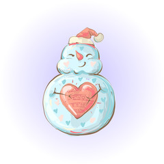 Cute Snowman holding heart and smiling, Love Christmas
