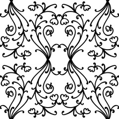 Floral damask seamless pattern with branches and flowers. Vector illustration.