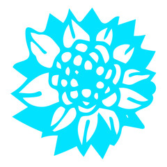 Blue hand drawn flower isolated on white background. Summer icon. Vector illustration.