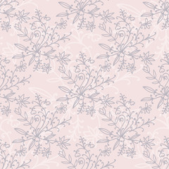 Floral damask seamless pattern with branches and flowers. Vector illustration.