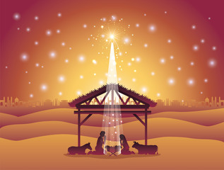 christmas desert scene with holy family in stable © Grgroup