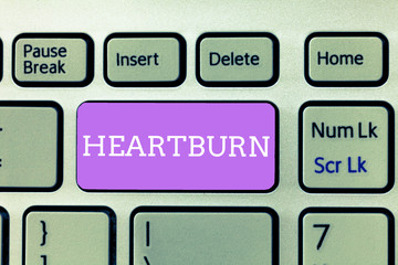 Writing note showing Heartburn. Business photo showcasing Irritation of the esophagus Acid reflux...