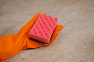 washcloth for washing dishes in hand , isolated