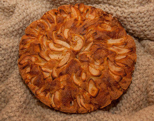 apple pie on knitted blanket