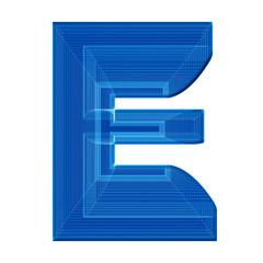 Letter E with unusual wireframe design in blue