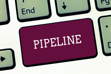 Writing note showing Pipeline. Business photo showcasing long pipe typically underground conveying oil gas long distances.