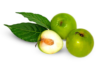 Jujube fruits with leaves isolated on white 