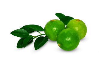 lime with leaves isolated on white background