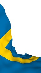 The flag of Sweden. Official state symbol of the Kingdom of Sweden. A blue field with a yellow Scandinavian cross that extends to the edges of the flag. 3d illustration