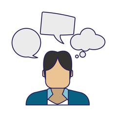 Man with speech bubbles