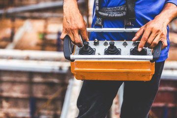 Construction men worker control boom concrete © kasipat